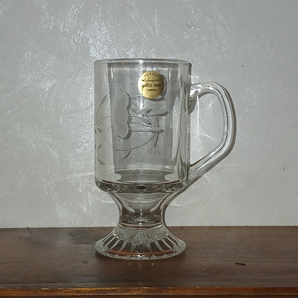 Vintage Etched Glass Coffee Mugs Irish Pedestal Cups Princess House - Picture 5 of 13